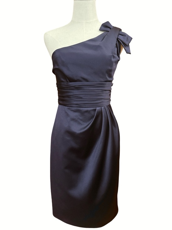 David's Bridal Dresses & Skirts - David’s Bridal Dark Blue One Shoulder Dress With Bow Accent Size 2